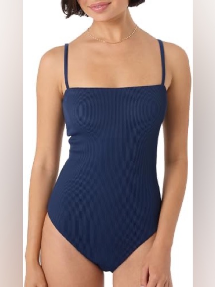 Asics Navy Ribbed Square-Neck Bodysuit